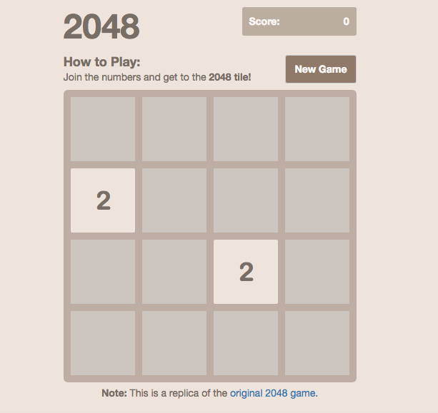 Screenshot of my implementation of 2048 in JavaScript