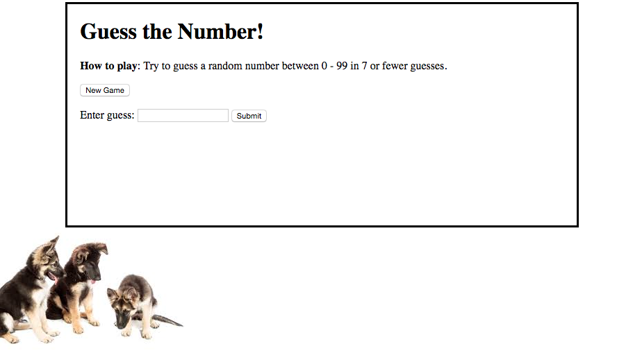 Screenshot of Guess the Number website